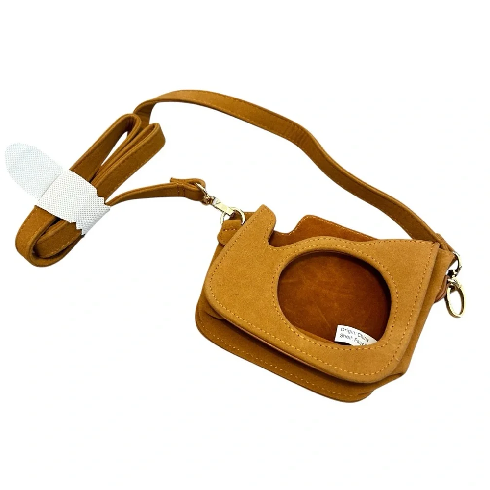 NEW Tan Brown Faux Leather Suede Polaroid Camera Case Accessory Crossbody Design